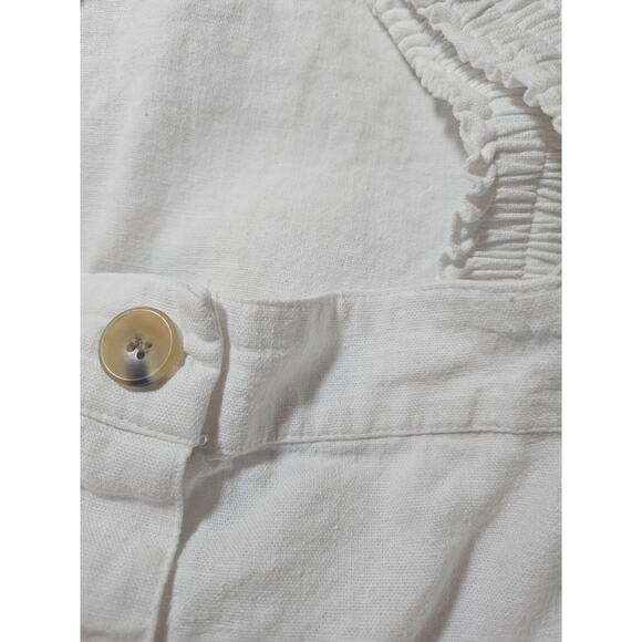 j.Crew white linen shirt, ruffle cap sleeve, tortoise shell button detail, Large - Picture 5 of 6